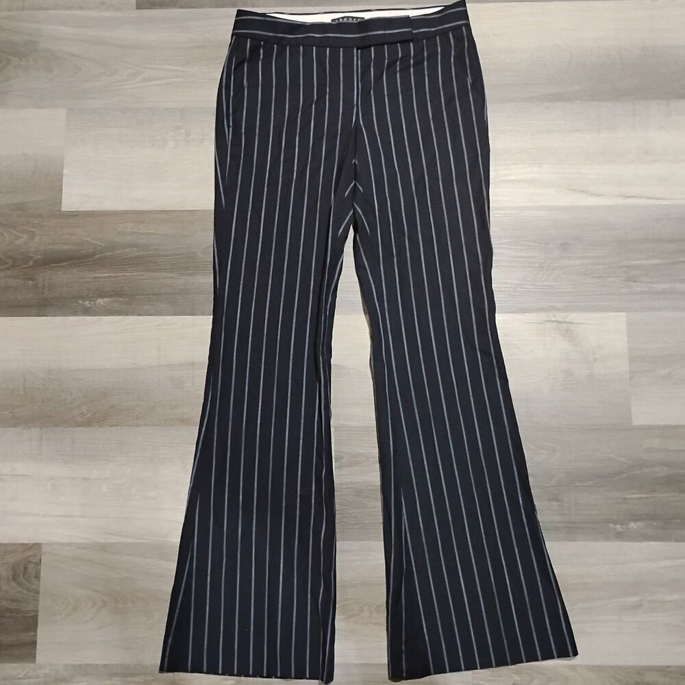 Theory Women's 6 Wool Stretch Blue Striped Pants Flare